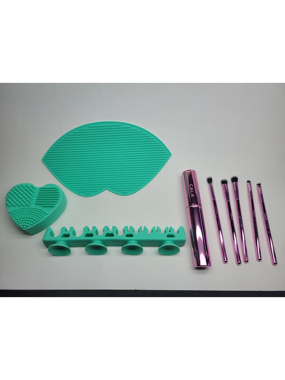5pc Cala Makeup Brush Set & Travel Case + 3 Pc Macys Brush Cleaner Mat & Holder